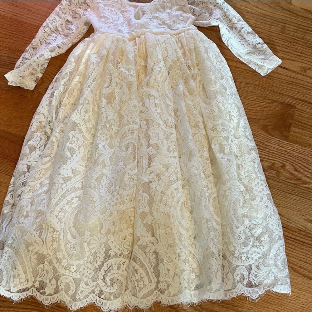 2Bunnies Paisley Lace Back A-Line Straight Tutu Tulle Party Flower Girl Dress - Picture 2 of 3
